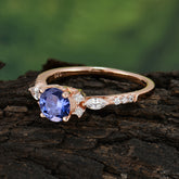 Round Cut 4 Prong Tanzanite Engagement Ring Cluster Anniversary Ring